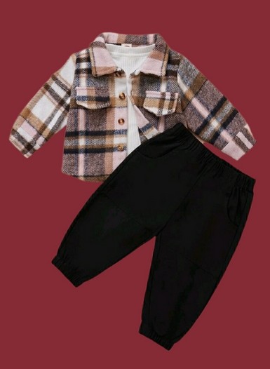 Flannel With Black Pants Set
